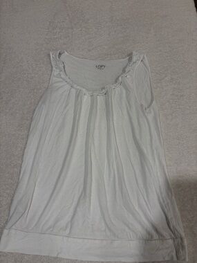 LOFT White Scoop Neck Ruffle Tank